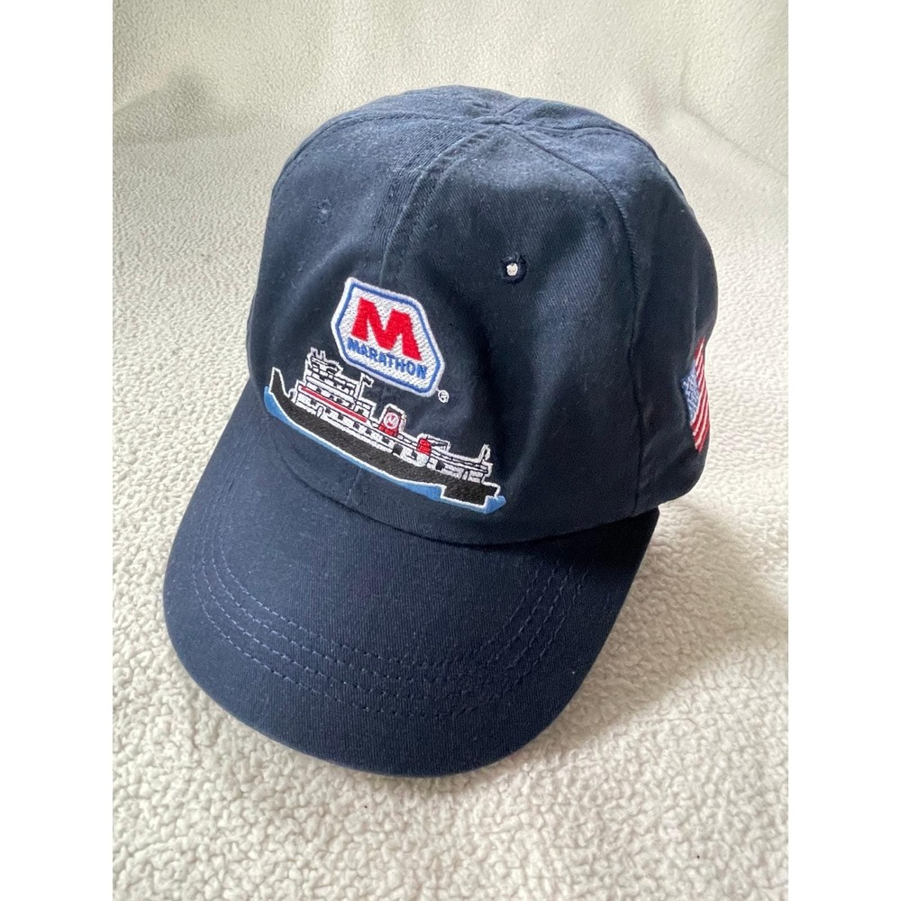 90s Vintage Bullard Mens Snapback Hat Navy Marathon Marine Boat Flag Made in USA